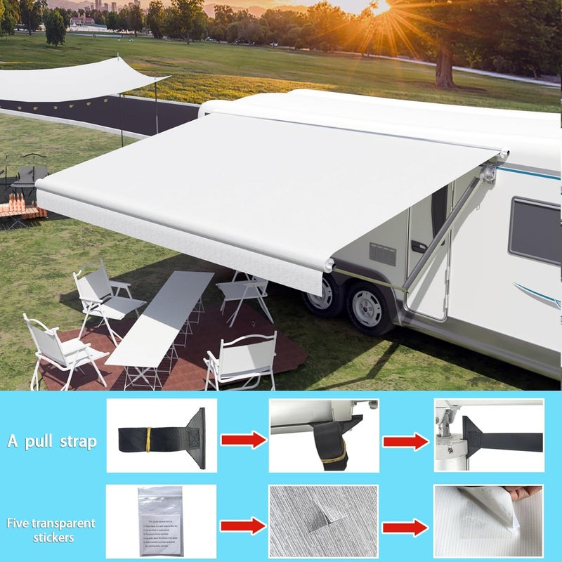 CYLAND RV Awning Fabric Replacement,18.5oz Outdoor Vinyl Camper Trailer Motorized Awning Replacement for Motorhome,Heavy Duty Weatherproof RV Canopy 10'(Fabric 9'2") White - Image 4